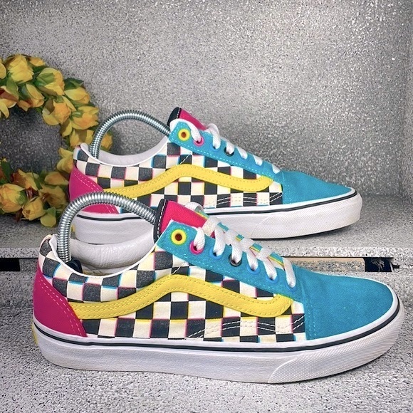 VANS Old Skool Multicolored Checkered Sneakers Shoes - Picture 2 of 9